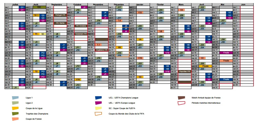 football calendrier