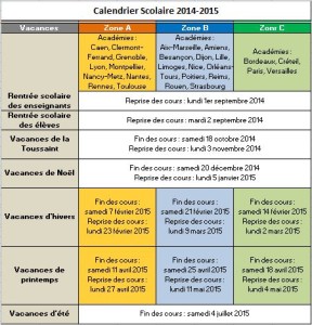 Calendrier Vacances Scolaires 2014-2015