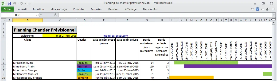 Planning Chantier Prévisionnel